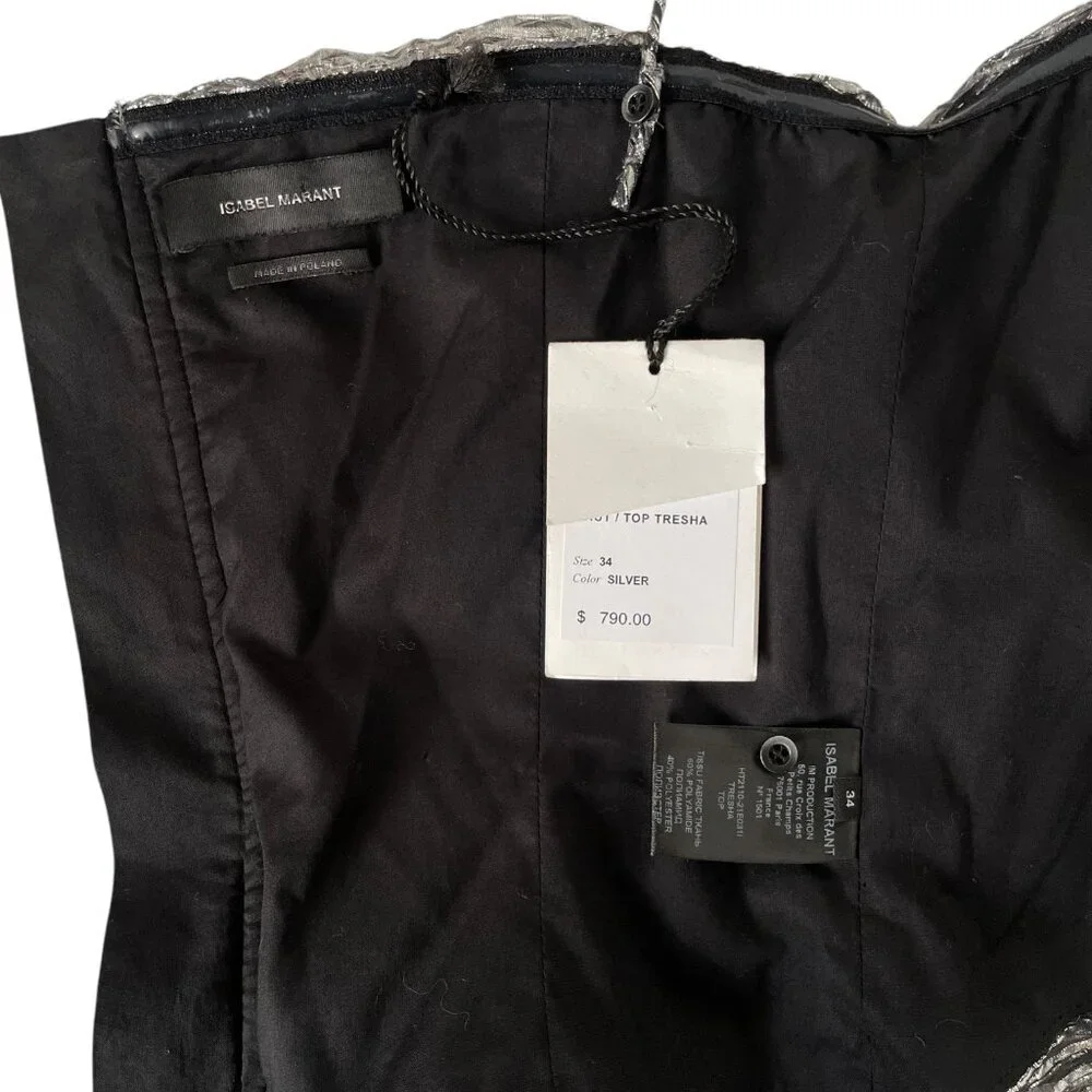 Isabel Marant Tresha Silver Metallic Bow Top Size 2 Bustier Cocktail - Picture 8 of 15